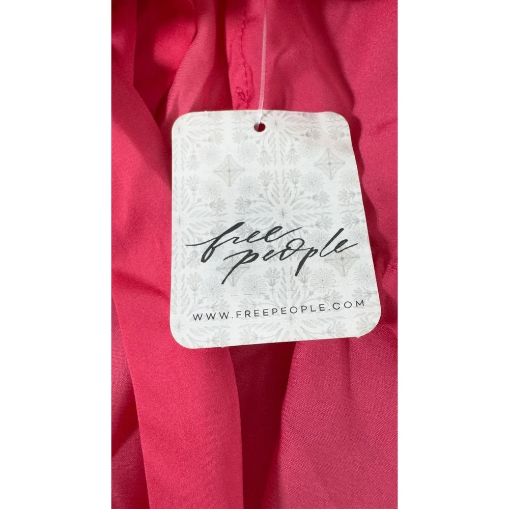 Free People Strawberry‎ Spritz Top Womens S Pink Tie Front Smocked Boho Coquette